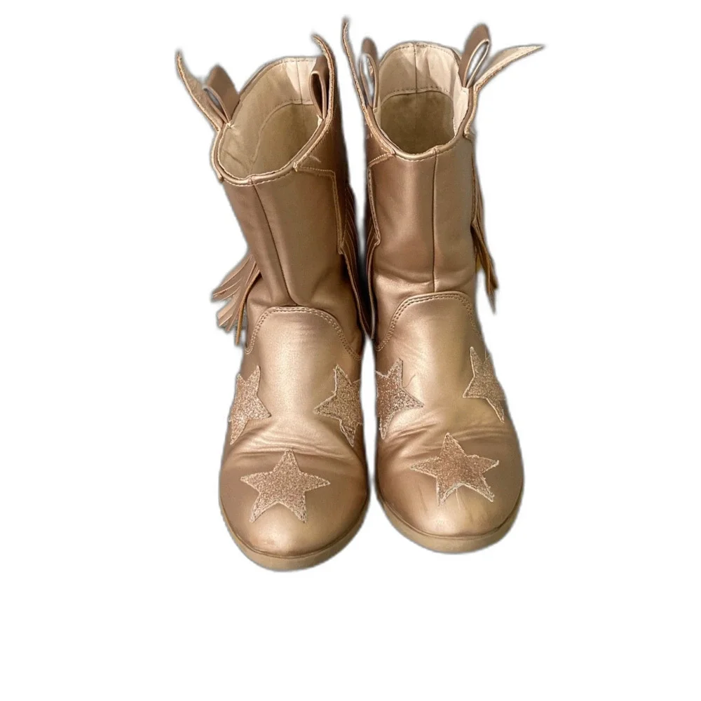 Dream Pairs  Girls Western Cowgirl Boy Boots size 2 metallic stars Fringe Ankle